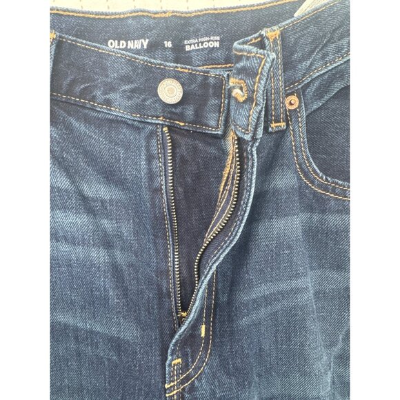 Old Navy Womens Jeans Sz 16 Extra High Rise Balloon 100% Cotton Dark Wash Casual - Picture 4 of 11